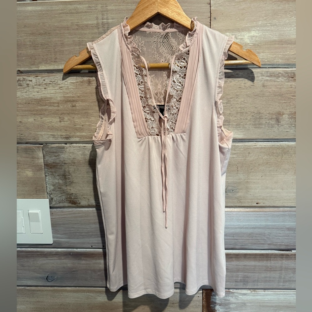 Express Soft Pink Lace V-Neck Blouse Size Small